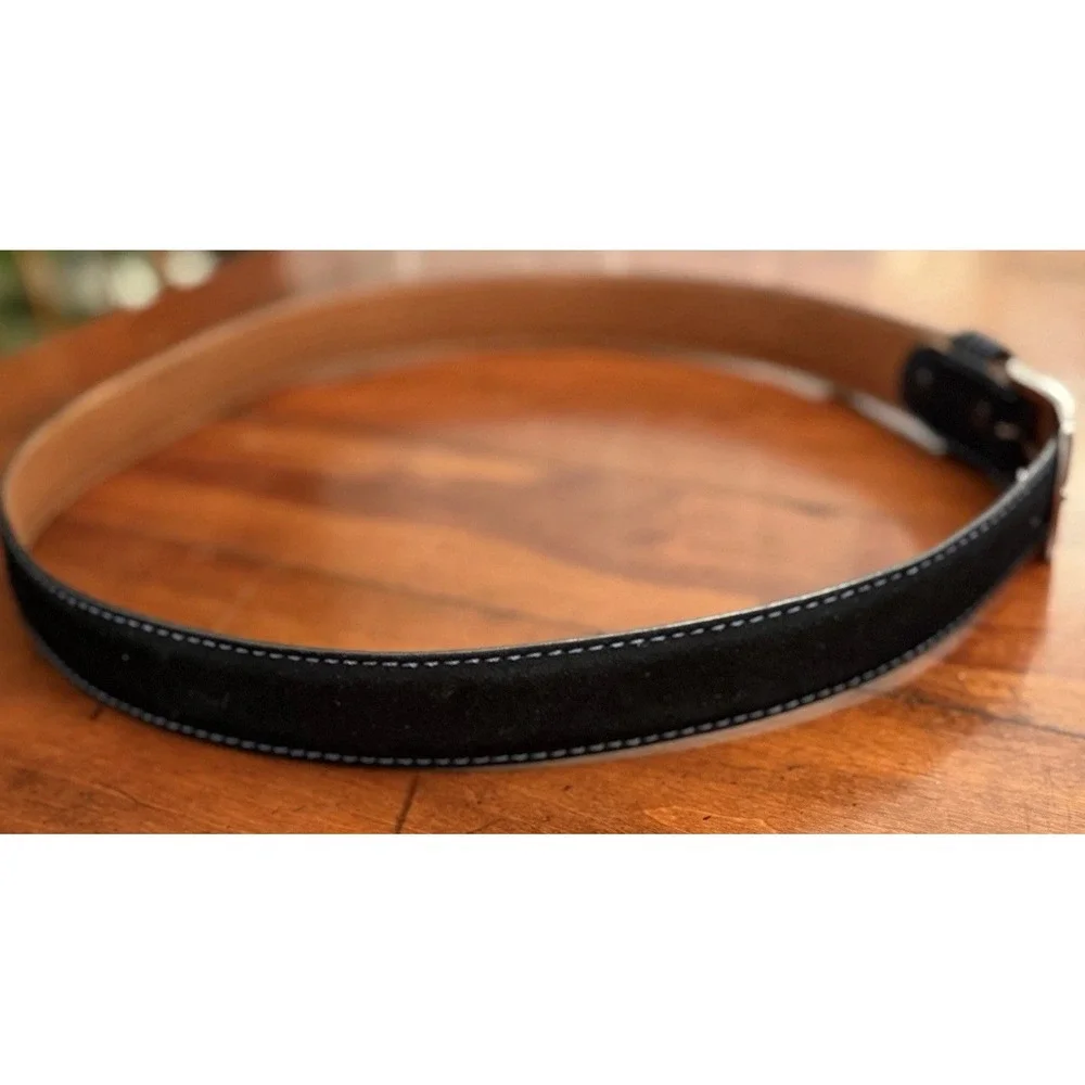 J.Hilburn Men's Black Suede Leather Dress Belt Size 39 Handcrafted Custom